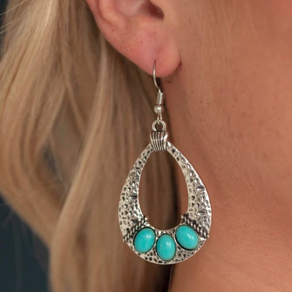 Paparazzi Jewelry Accessories - Terra Terrific - Blue Earrings - Vintage